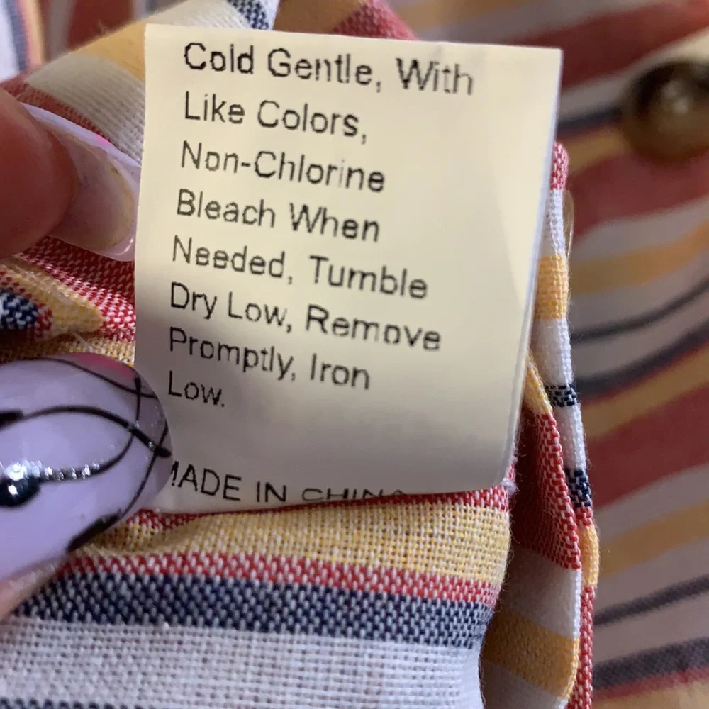 Cream Multicolor Stripe Button Up Elastic Waist Skirt
